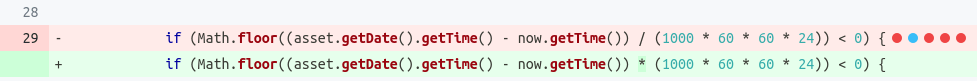 Surviving mutation changing / operator to * operator in line 29.