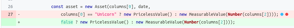 Surviving mutation when mapping to value object in line 27.