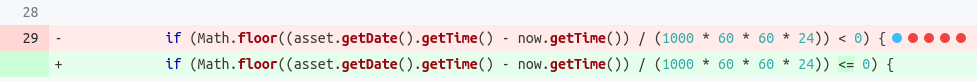 Surviving mutation changing < operator to <= operator in line 29.