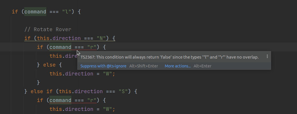 Compiler error when a boolean expression always evaluates to false.
